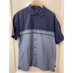 Newport Blue Vintage Men's Tropical Hawaiian Palm Tree Button Up Shirt Size L